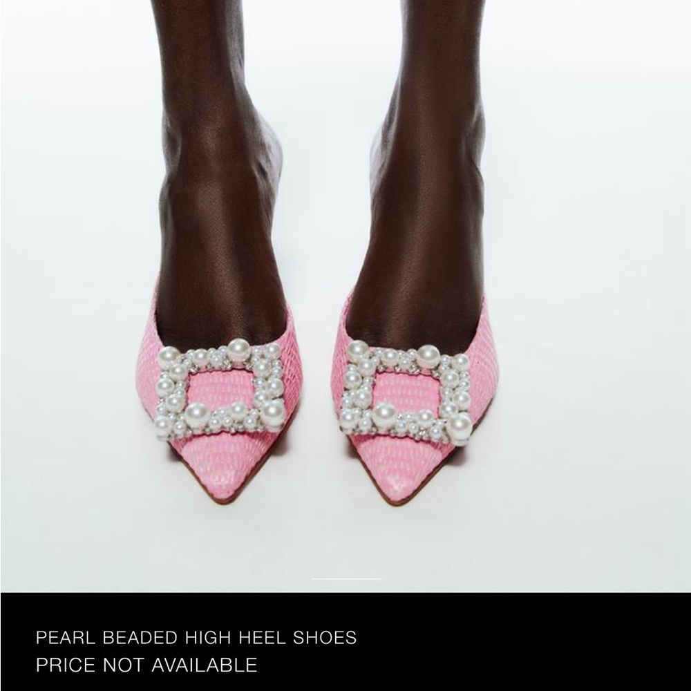 Zara Pink Pearl Beaded High Heel Shoes